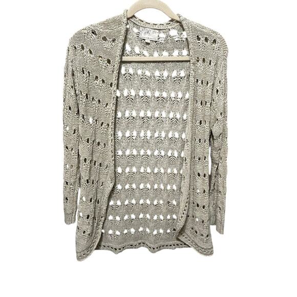 Debbie Morgan Women Boho Crochet Cardigan Sweater L‎ Beige Cottagecore Festival - Picture 1 of 10